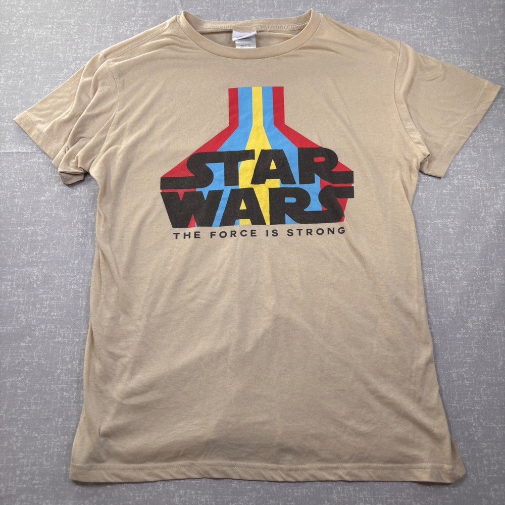 Star Wars The Force Is Strong Graphic T-Shirt Tan XL Retro Logo Tee